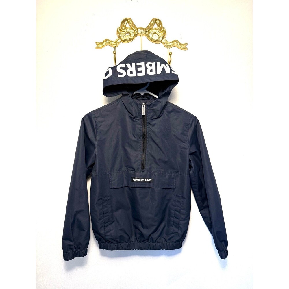 Members Only Navy Blue Hooded Windbreaker Jacket